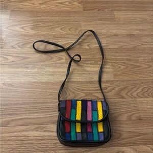 La Covina Vintage Leather Colorful Striped Crossbody Bag